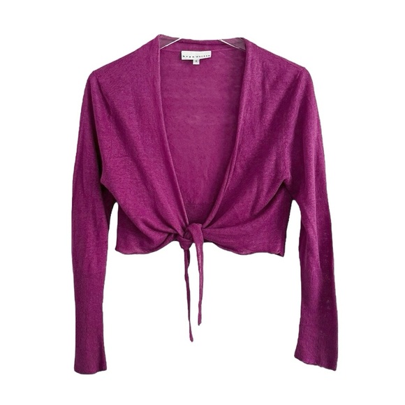 BRYN WALKER LINEN PURPLE LS LIGHT WEIGHT CROPPED SWEATER TOP SHRUG SZ S - Picture 3 of 4
